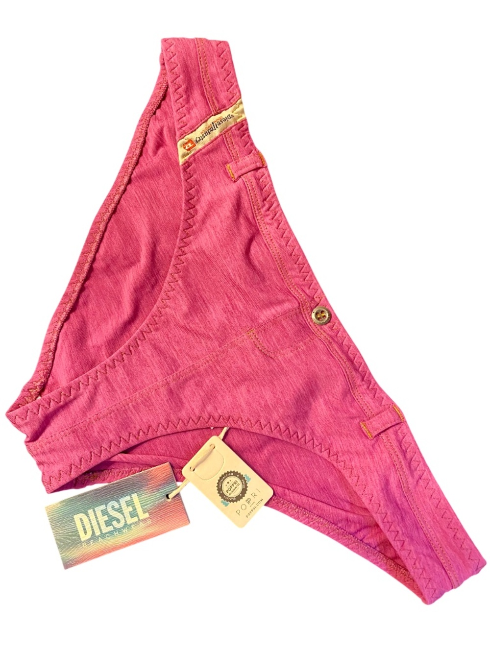 NWT Diesel Beachwear Pink Denim Look BFPN-ANGEL Bikini Bottoms Swim Sz S